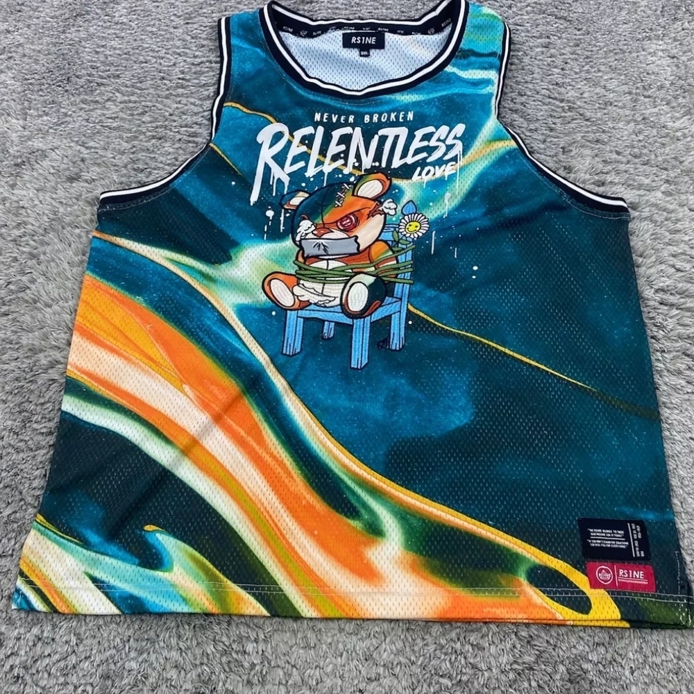 Blue and Orange Basketball Jersey with‎ Vibrant Design